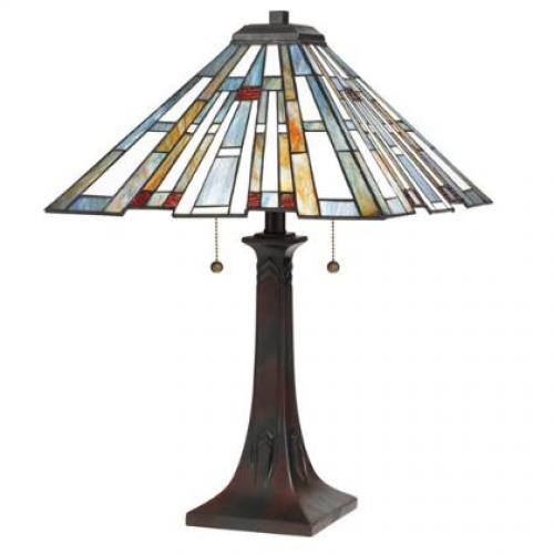 Quoizel's Maybeck Table Lamp 24.75IN H 16.00IN W 16.00IN L BULB TYPE MED BASE A19 BULB QTY 2 BASE FINISH VA - VALIANT BRONZE SHADETYPE STAINED GLASS/TIFFANY ITEM WEIGHT 10.00